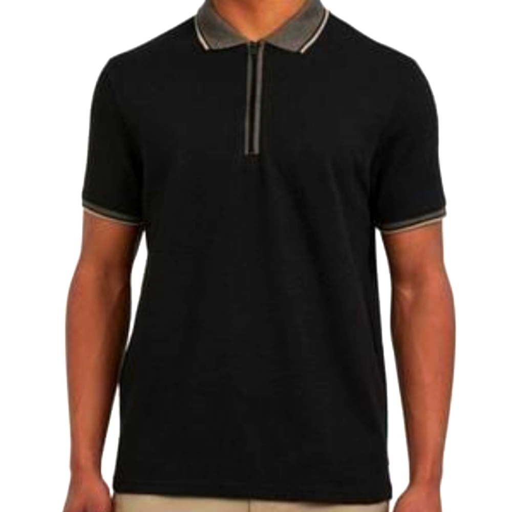 Dkny Black Polo Shirt with White Trim and Classic Design